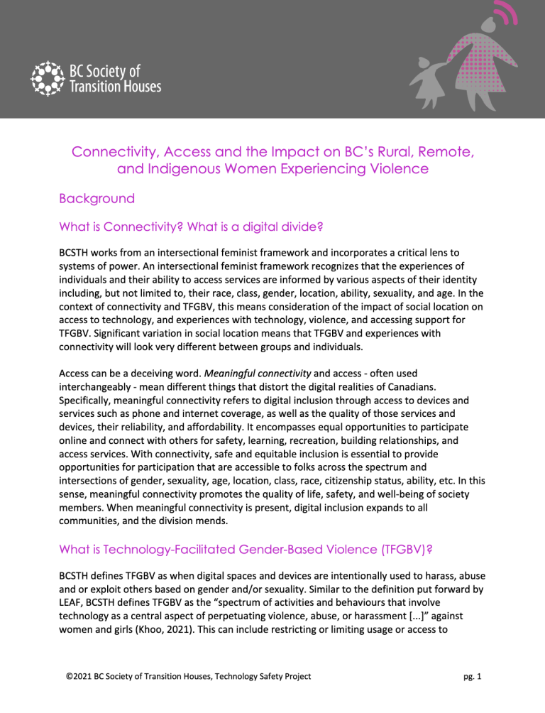 Cover page: Connectivity, Access and the Impact on BC’s Rural, Remote, and Indigenous Women Experiencing Violence